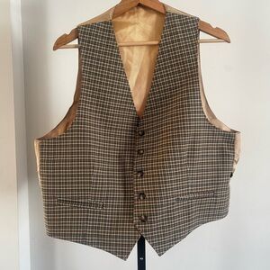 Vintage Men's Brown Checkered Vest Size 44S